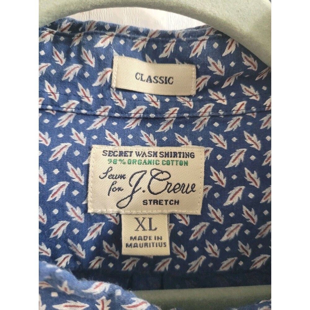 J.Crew Secret Wash Shirt XL Blue Print Organic Cotton Short Sleeve Button Up - Picture 2 of 7